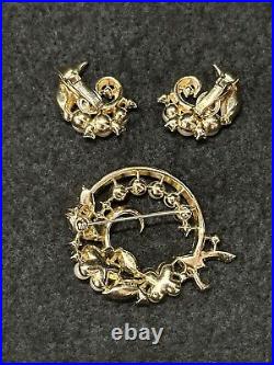 TRIFARI Enchanted Garden Book GOLD Set Earrings Brooch Navette Pearls PAT PEND