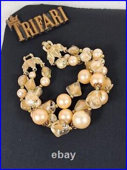TRIFARI Four-Strand Champagne Pearls Givre Gold-Tone Necklace Bracelet Earrings