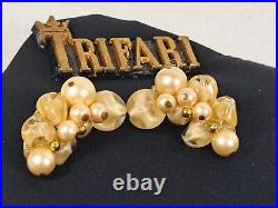 TRIFARI Four-Strand Champagne Pearls Givre Gold-Tone Necklace Bracelet Earrings