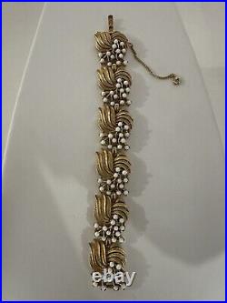 TRIFARI Parure RARE Set Earrings Brooch Bracelet Brushed-Gold White Seed Pearls