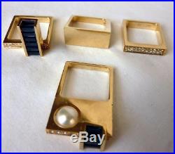 TRISKO 14k Modernist 4-Pc Set Diamond Sapphire Pearl Square Stack Puzzle Rings