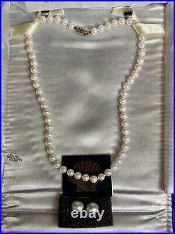 TRUE Akoya Pearl Necklace 14k 18 inch 6.5-7mm iridescent pearls with earing set