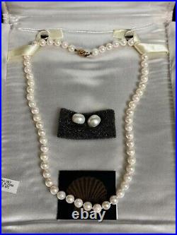 TRUE Akoya Pearl Necklace 14k 18 inch 6.5-7mm iridescent pearls with earing set
