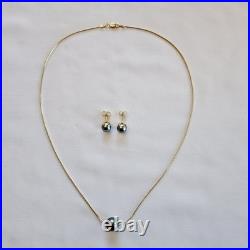 Tahiti Black Pearl Necklace And Earrings Set. 14kt Gold, 18-inch Tahiti Black Pearl Necklace And Earrings Set. 14kt Gold, 18-inch