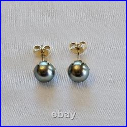 Tahiti Black Pearl Necklace And Earrings Set. 14kt Gold, 18-inch