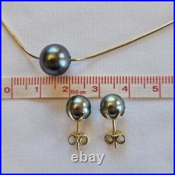 Tahiti Black Pearl Necklace And Earrings Set. 14kt Gold, 18-inch