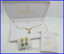 Tahiti Black Pearls by Steven Lee Necklace and Earring Set in 18k Gold