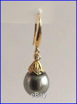 Tahiti Perlen Ohrringe-Anhänger Set 14k /585 Gold mit Diamanten