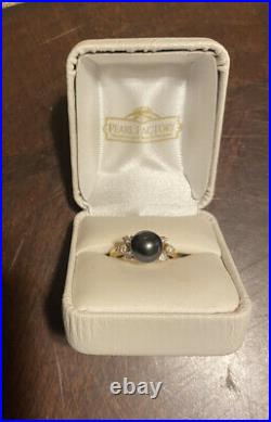 Tahitian Black Pearl, Diamond 14k Yellow Gold Omega Necklace, Earring, Ring Set