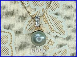 Tahitian Black Pearl Necklace & Earrings Set 14K/10K Gold with Diamonds 8.5g, Ital