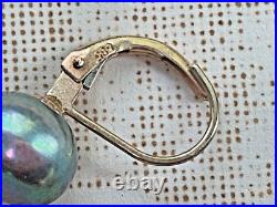 Tahitian Black Pearl Necklace & Earrings Set 14K/10K Gold with Diamonds 8.5g, Ital