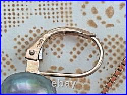 Tahitian Black Pearl Necklace & Earrings Set 14K/10K Gold with Diamonds 8.5g, Ital