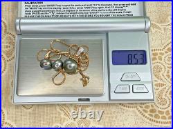 Tahitian Black Pearl Necklace & Earrings Set 14K/10K Gold with Diamonds 8.5g, Ital