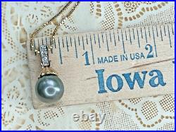 Tahitian Black Pearl Necklace & Earrings Set 14K/10K Gold with Diamonds 8.5g, Ital