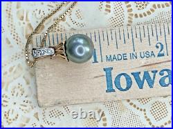 Tahitian Black Pearl Necklace & Earrings Set 14K/10K Gold with Diamonds 8.5g, Ital