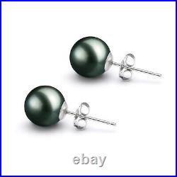 Tahitian Pearl Earrings AAAA Black Pearl Earring Studs Earrings Silver Sets