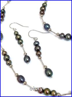 Tahitian Pearl Jewelry SET South Sea Pearl Necklace Bracelet Earrings White Gold