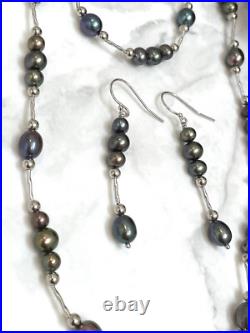 Tahitian Pearl Jewelry SET South Sea Pearl Necklace Bracelet Earrings White Gold