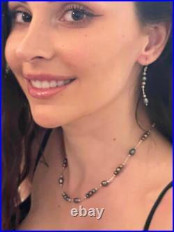 Tahitian Pearl Jewelry SET South Sea Pearl Necklace Bracelet Earrings White Gold