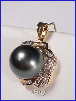 Tahitian black pearl set(ring, earrings, pendant), diamonds, solid 14k yellow gold