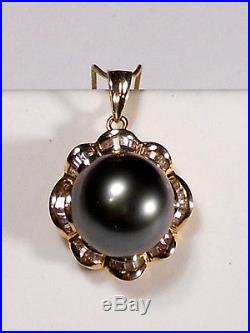 Tahitian pearl set(ring, earrings, pendant), diamonds, solid 14k yellow gold