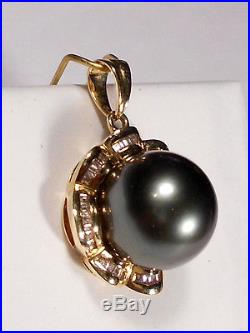 Tahitian pearl set(ring, earrings, pendant), diamonds, solid 14k yellow gold
