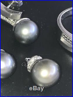 Tahitit Zuchtperle Auf Ring 585/750 Weissgold Diamanten Set Anhänger Ohrringe