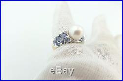 Tanzanite & Pearl 14k Yellow Gold Ring & Halo Flower Stud Earring Jacket Set