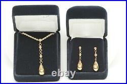 The Danbury Mint Drop Of Gold 14K Teardrop Pendant Necklace Dangle Earrings Set
