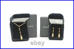 The Danbury Mint Drop Of Gold 14K Teardrop Pendant Necklace Dangle Earrings Set