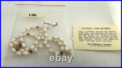 The Museum Company 14K Gold Pearl & Ruby Necklace & Earrings Never Worn In Box