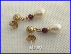 The Museum Company 14K Gold Pearl & Ruby Necklace & Earrings Never Worn In Box