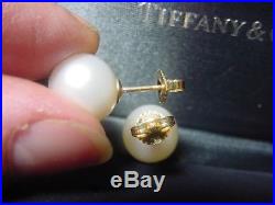 Tiffany & Co. Pearl Stud Earrings 8.25mm set on 18K yellow gold posts