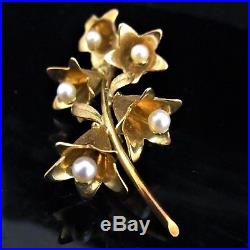 Tiffany & Co Vintage Lily of The Valley 18k Yellow Gold Pearl Brooch Large