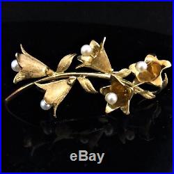 Tiffany & Co Vintage Lily of The Valley 18k Yellow Gold Pearl Brooch Large
