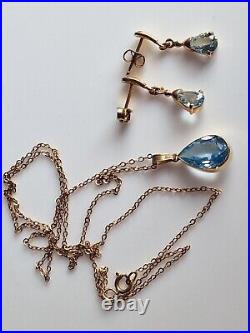 Topaz Jewellery Set Pendant & Drop Earrings in 9ct Yellow Gold