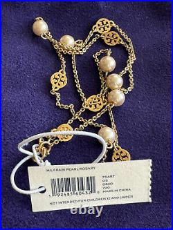 Tory Burch Necklace and Earing Set, Yellow Gold Pearl and Logo