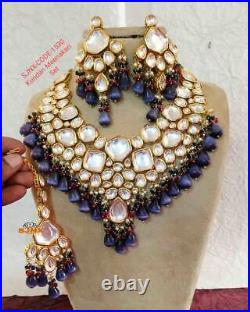 Traditional Gold Plated Kundan & Monalisa Beads Square Shape Wedding Jewelry Set