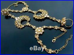 Traditional Lct Polki Pearl Gold Tone Necklace Bridal Dulhan Jewelry Set 7 Pcs