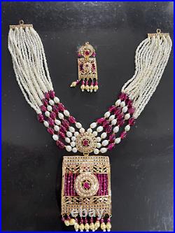 Traditionally Indian /Punjabi Jadau Pearl Pendant Set 22k Gold Plated