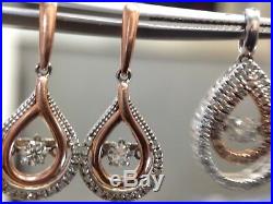 Trembling Diamond 14K White Rose Gold Drop Earrings and Pendant Set by OTC