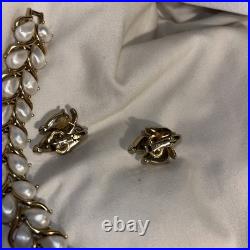 Trifari Gold-Tone Pearl Bracelet, Earrings And Brooch Set Trifari Gold-Tone Pearl Bracelet, Earrings And Brooch Set