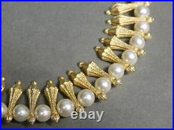 Trifari Jewellery Set Necklace Bracelet & Earrings Gold Tone & Pearls Signed SAM