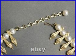 Trifari Jewellery Set Necklace Bracelet & Earrings Gold Tone & Pearls Signed SAM