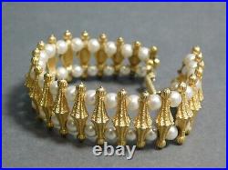 Trifari Jewellery Set Necklace Bracelet & Earrings Gold Tone & Pearls Signed SAM