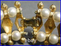 Trifari Jewellery Set Necklace Bracelet & Earrings Gold Tone & Pearls Signed SAM