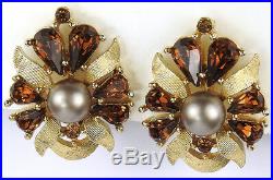 Trifari Maharajah 1950s Jewels of India Gold Topaz Pearls Necklace Earrings Set