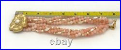 Trifari Pink Coral Faux Pearl and Gold Flower Necklace and Clip On Earrings SET