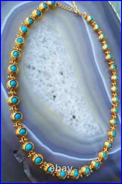 Turquoise 18K Yellow Gold Over 16 Choker Necklace, Bead Bracelet & Earrings Sets