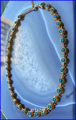 Turquoise 18K Yellow Gold Over 16 Choker Necklace, Bead Bracelet & Earrings Sets